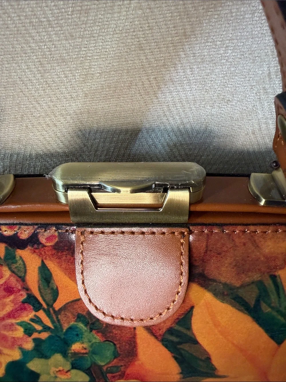 Patricia Nash Floral Printed Leather Satchel in Brown and Green